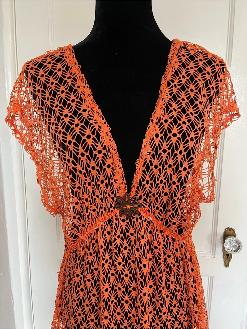 Orange mesh bathing suit cover up dress